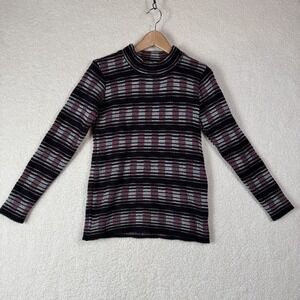 Nauras Sweater Womens Large Black Red Gray Striped Checkered Vintage Soft‎ Knit